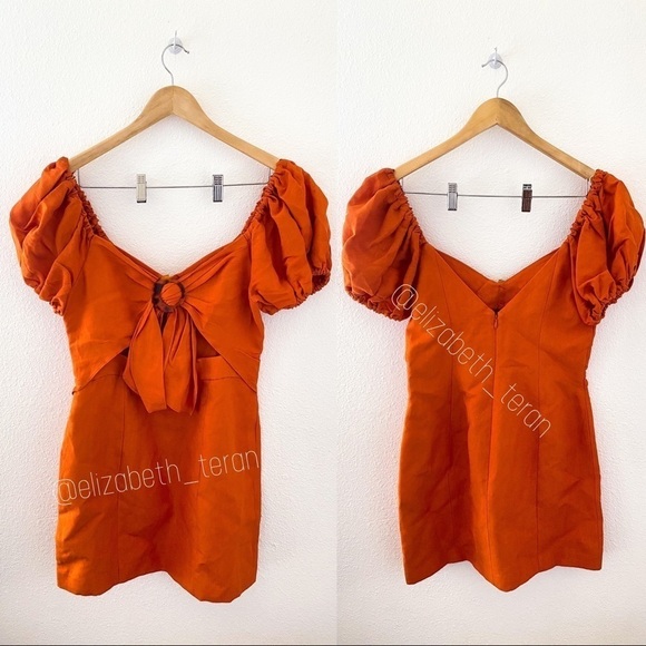 Significant Other Orange Puff Sleeve Mini Dress - Picture 3 of 11
